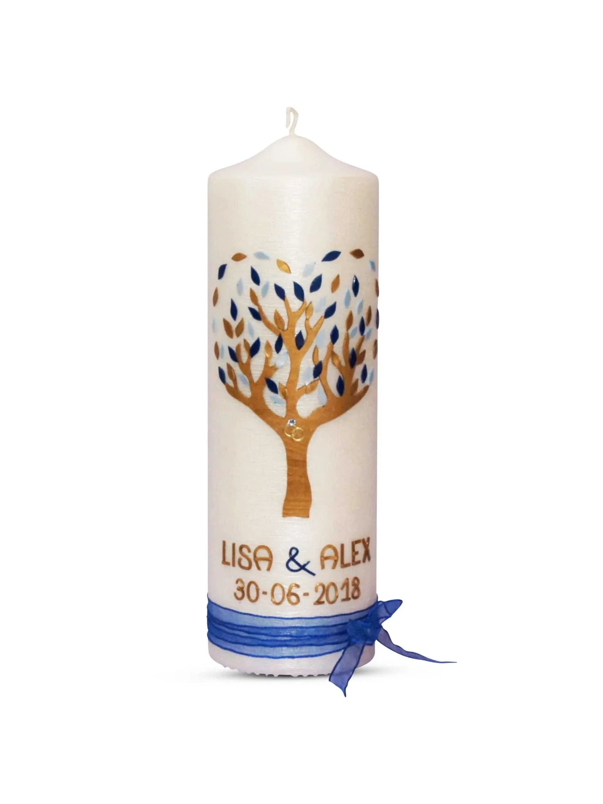 Hochzeitskerze Baum - Herz 3 Lebensbaum auf Perlmutt Kerze - WikaKerzen