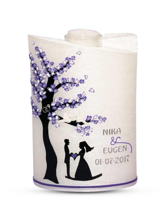 Hochzeitskerze Oval Perlmutt 6 Brautpaar ,Baum - WikaKerzen