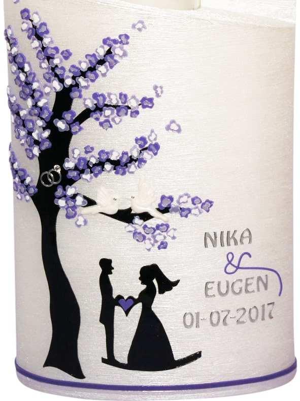 Hochzeitskerze Oval Perlmutt 6 Brautpaar ,Baum - WikaKerzen