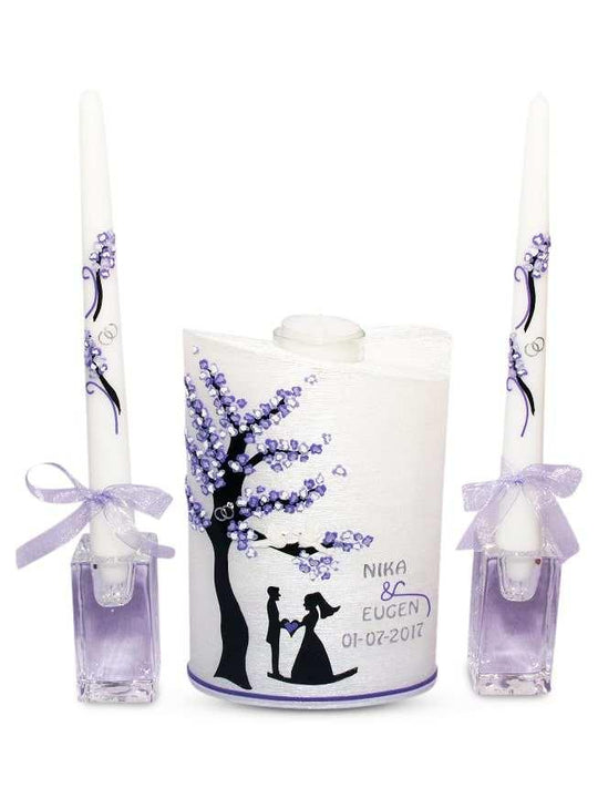 Hochzeitskerze Oval Perlmutt 6 Brautpaar ,Baum - WikaKerzen