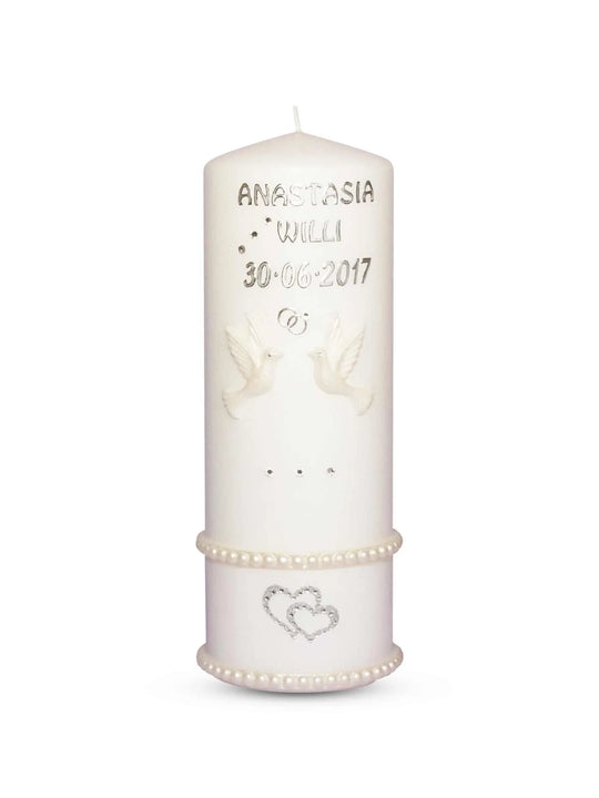 Hochzeitskerze " Perlmutt-Tauben" - WikaKerzen