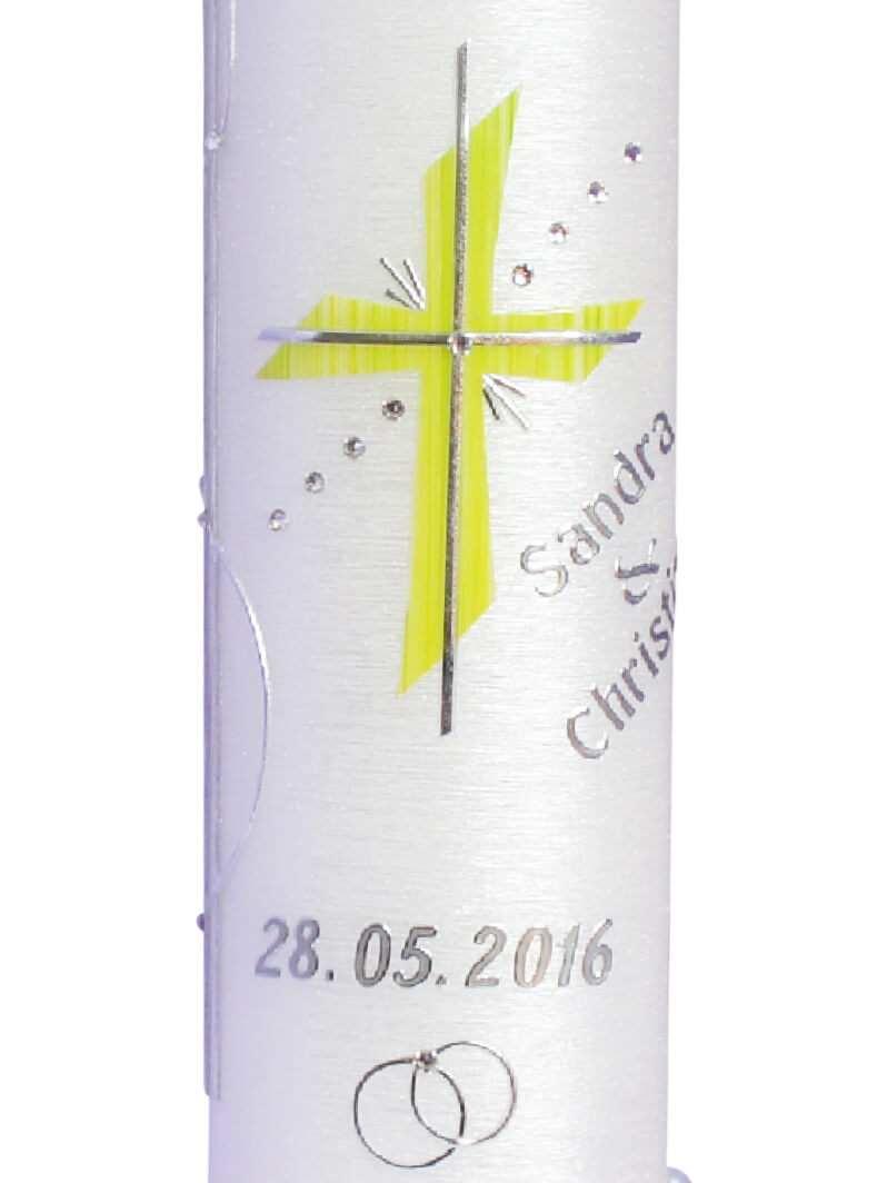 Hochzeitskerze Brautkerze mit Kreuz in Grün Silber - WikaKerzen