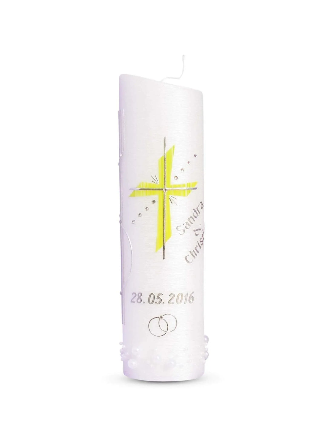 Hochzeitskerze Brautkerze mit Kreuz in Grün Silber - WikaKerzen