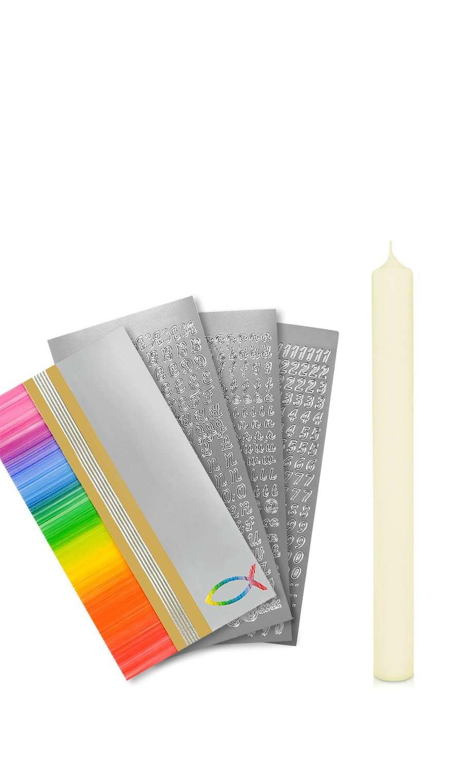 Taufkerze selber Machen Set (Regenbogen,40x4cm,Creme) - WikaKerzen