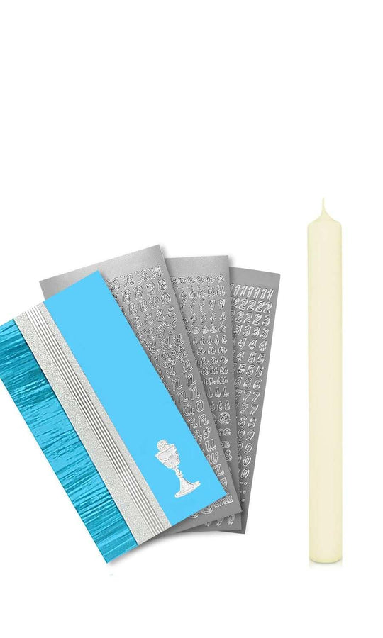 Taufkerze selber Machen Set (Türkis,40x4cm,Creme) - WikaKerzen