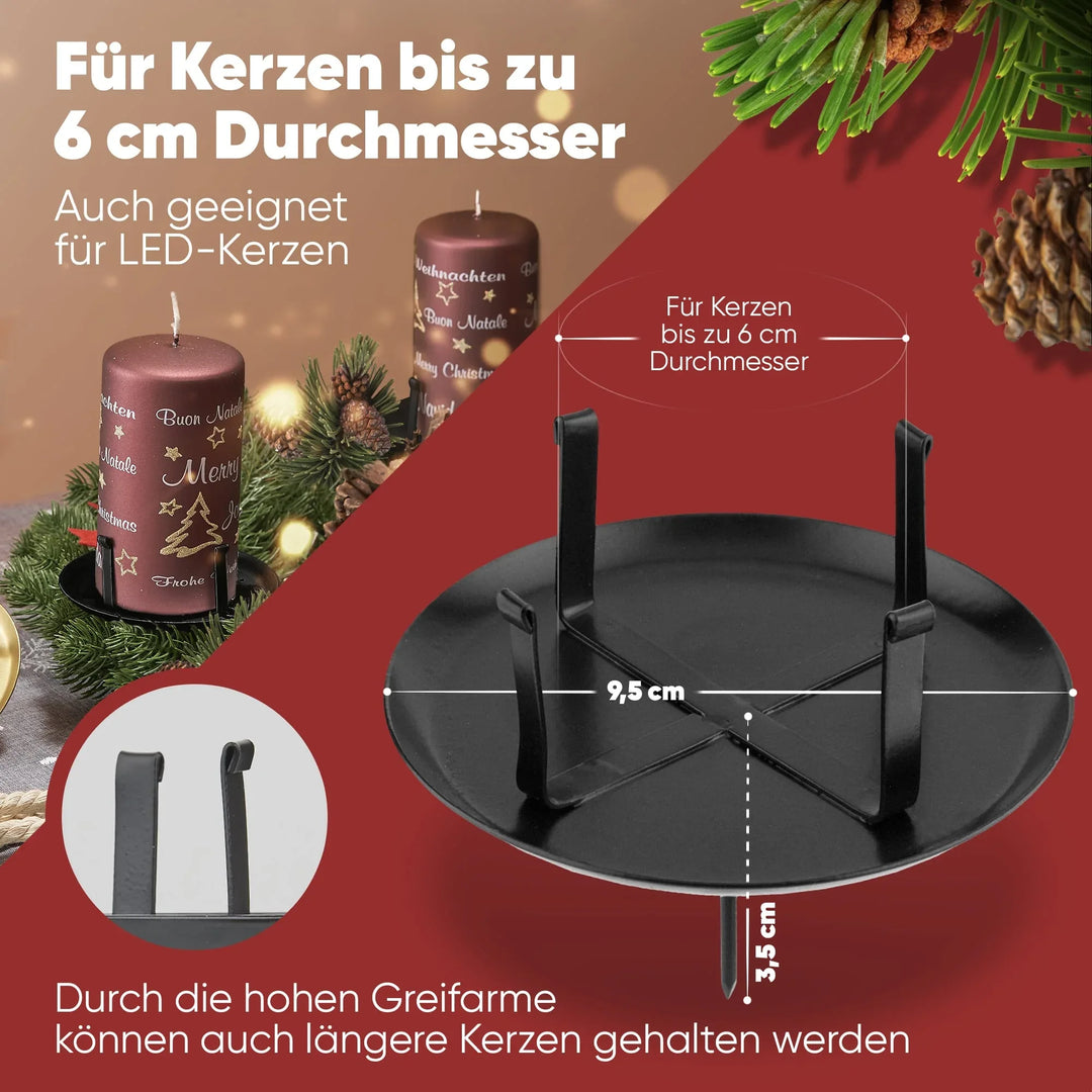Kerzenstecker Adventskranz – Set ohne Dorn für Kerzen bis Ø 8 cm - WikaKerzen