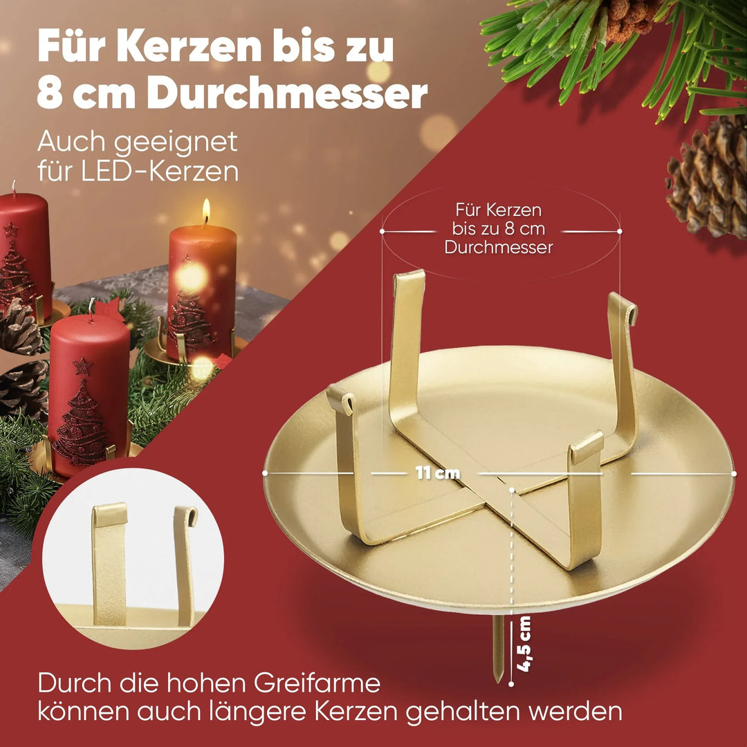 Kerzenstecker Adventskranz – Set ohne Dorn für Kerzen bis Ø 8 cm - WikaKerzen