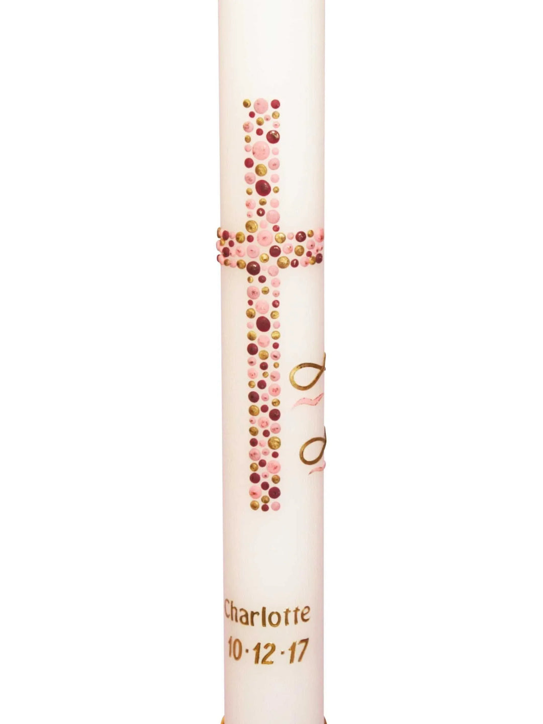 Kommunionkerzen für Mädchen Kreuz Kreise Rosa - WikaKerzen