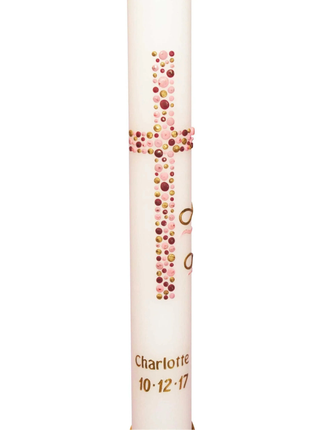 Kommunionkerzen für Mädchen Kreuz Kreise Rosa - WikaKerzen