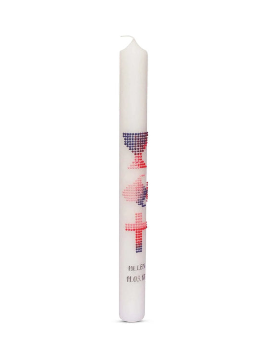 Kommunionkerzen Taufkerzen Mädchen Kreuz Kreise Lila Rosa - WikaKerzen