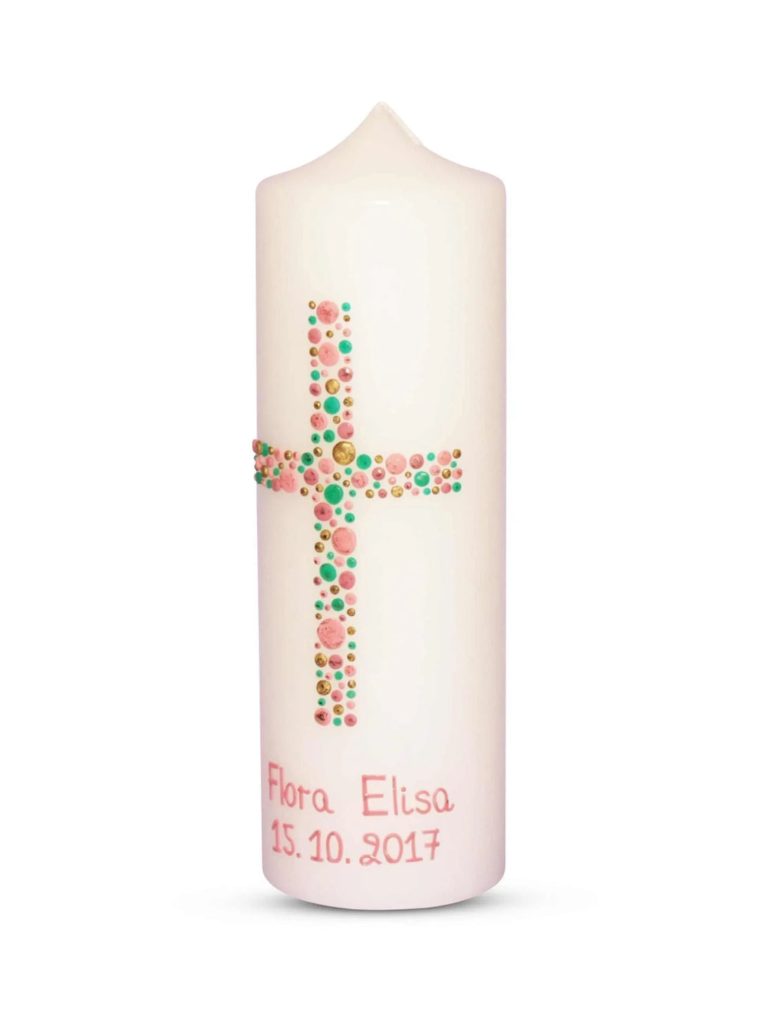 Taufkerze Mädchen Kreuz Kreise 21 Mintgrün Rosa - WikaKerzen