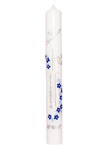 Konfirmation / Kommunionkerze Junge Mädchen 7 mit Kreuz und Blumen - WikaKerzen