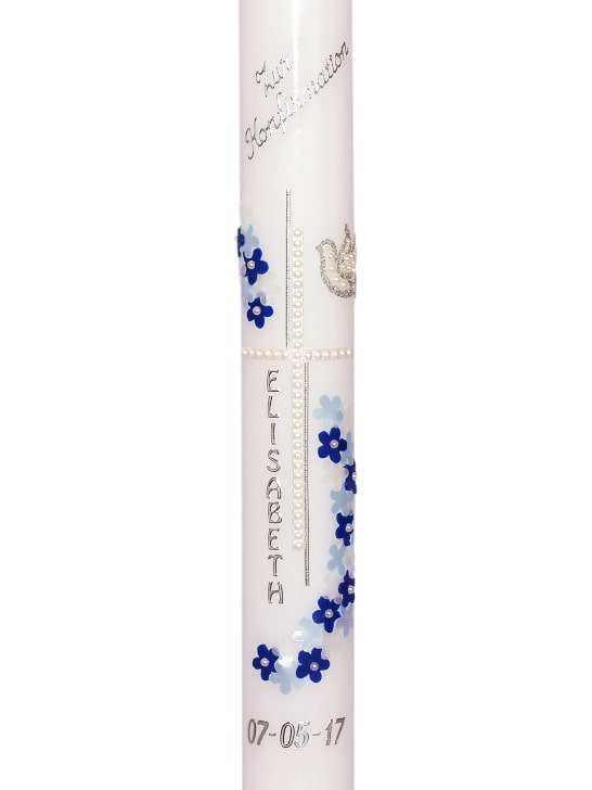 Konfirmation / Kommunionkerze Junge Mädchen 7 mit Kreuz und Blumen - WikaKerzen