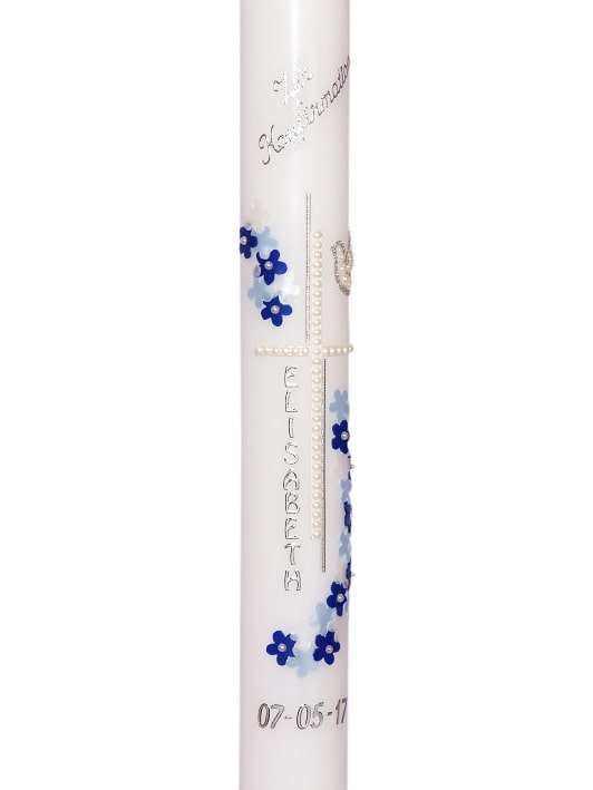 Konfirmation / Kommunionkerze Junge Mädchen 7 mit Kreuz und Blumen - WikaKerzen