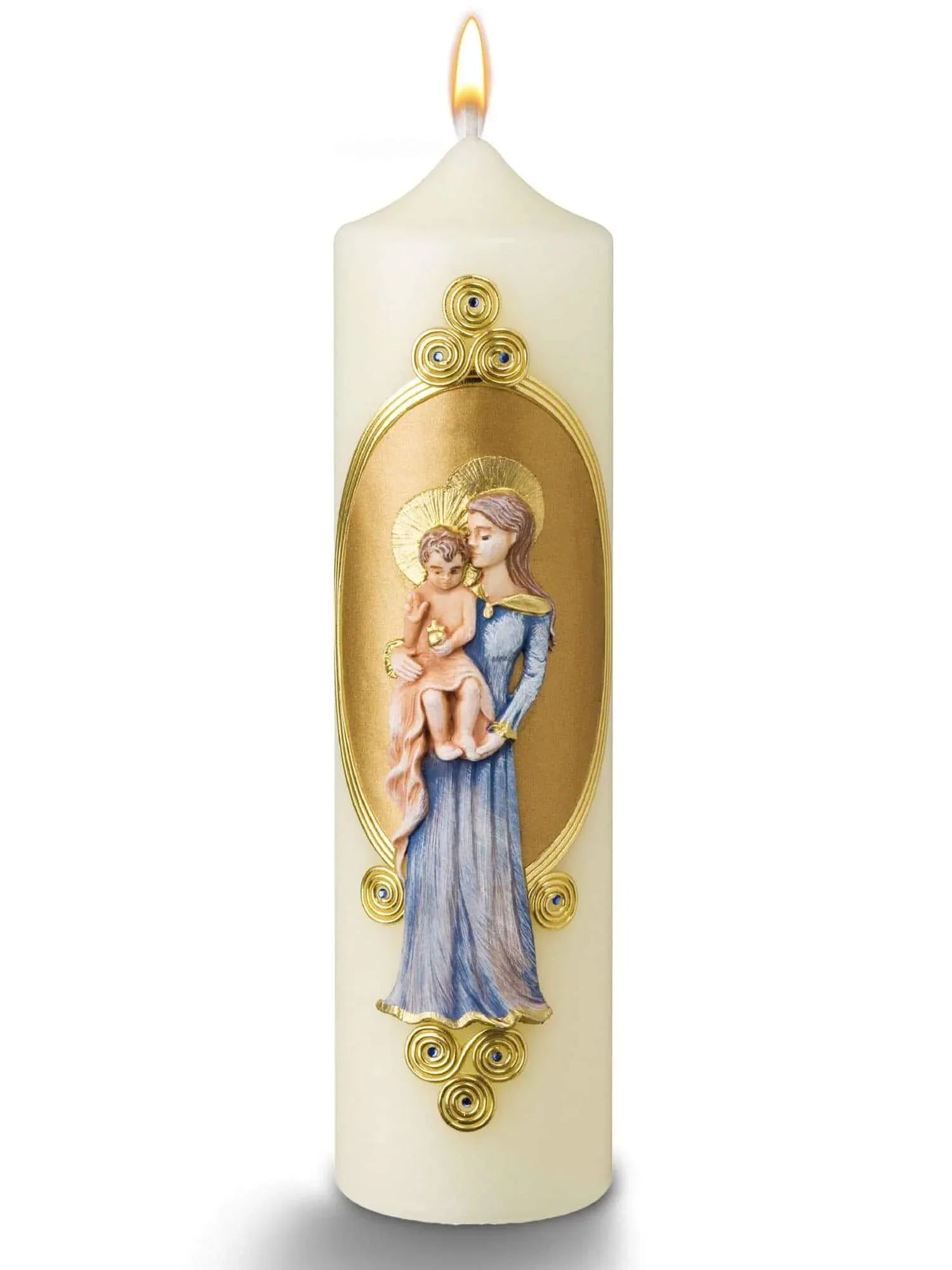 Marienkerze im traditionellen Gold-K-Look – Handarbeit für feierliche Andachts- und Besinnungs und Gebet - WikaKerzen