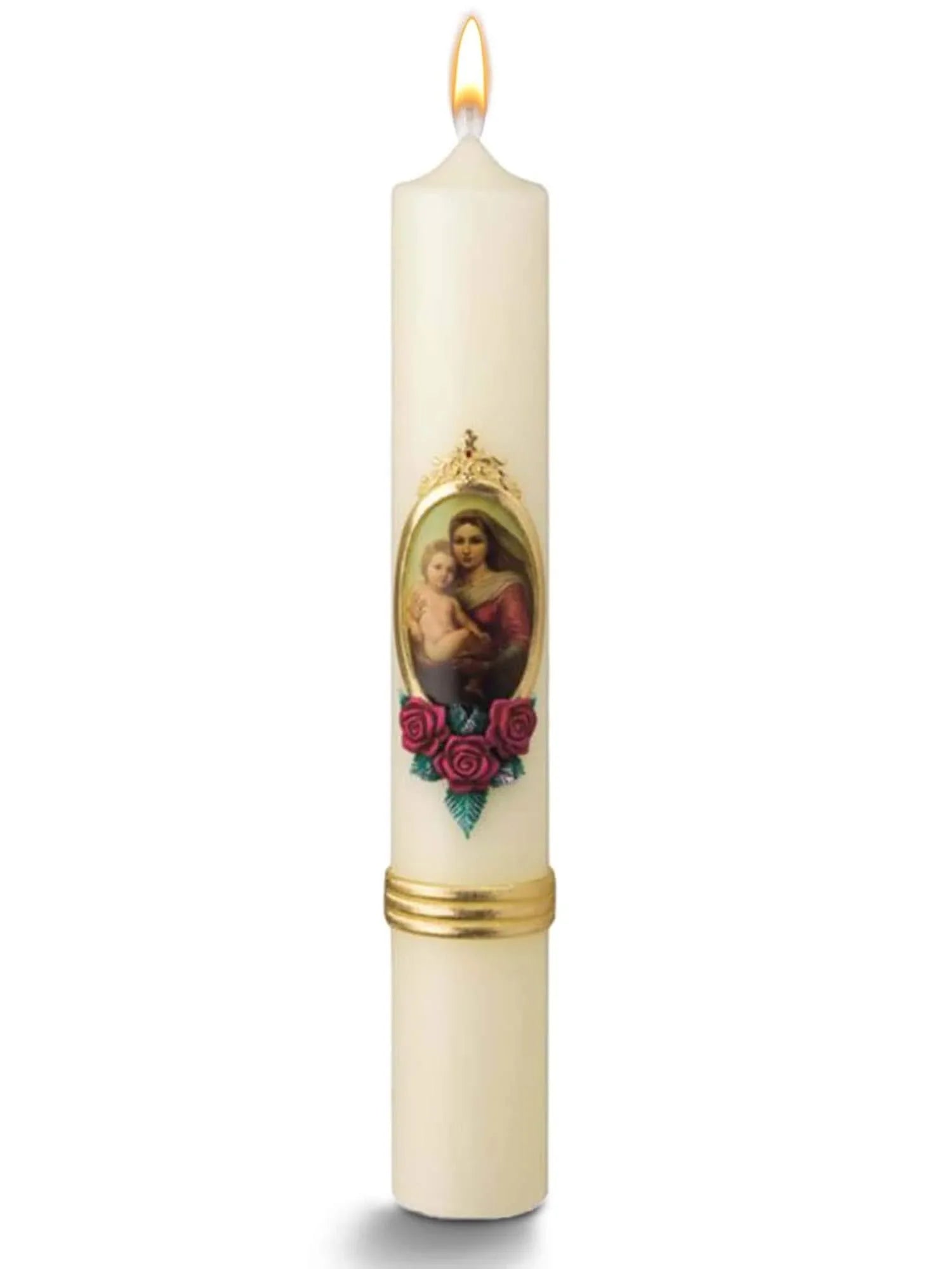 Rosen-Motiv Marienkerze mit Jesuskind – Perfekt für spirituelle und besinnliche Momente - WikaKerzen