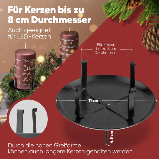 Kerzenstecker Adventskranz – Set ohne Dorn für Kerzen bis Ø 8 cm - WikaKerzen