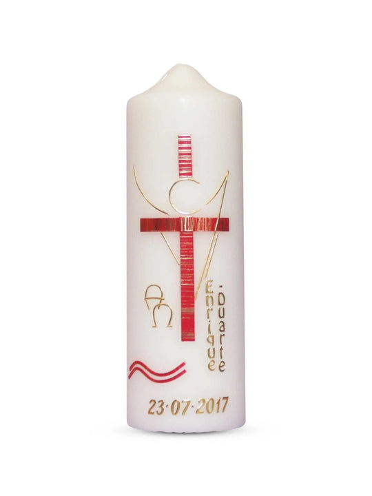 Taufkerze Engel Rot Gold - WikaKerzen