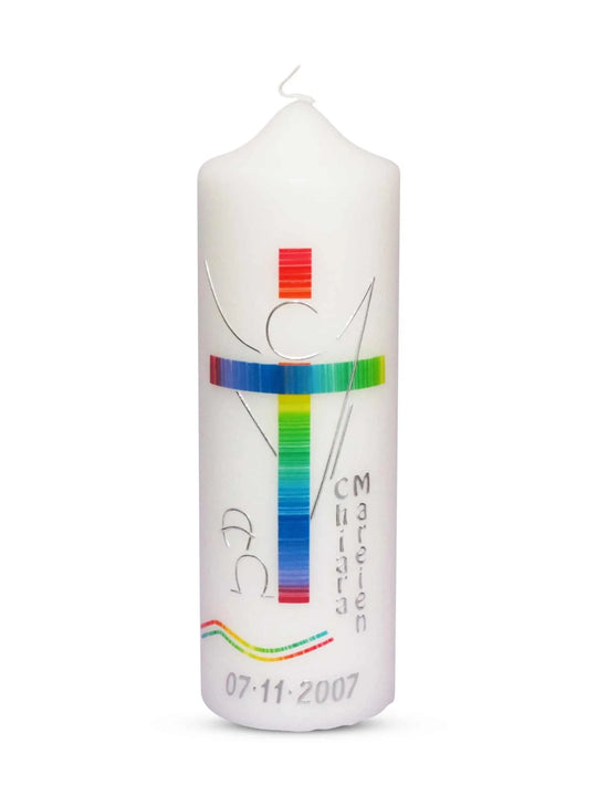 Taufkerze Engel Regenbogen 1 Silber - WikaKerzen