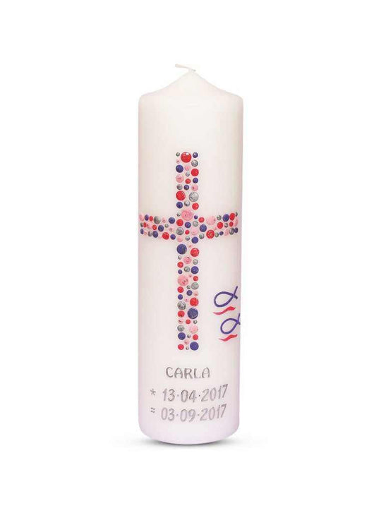 Taufkerze Mädchen Junge Kreuz Kreise 14 - WikaKerzen