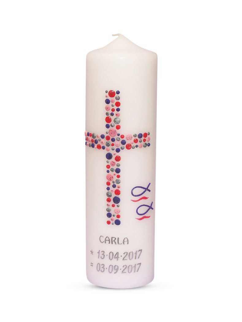 Taufkerze Mädchen Junge Kreuz Kreise 14 - WikaKerzen