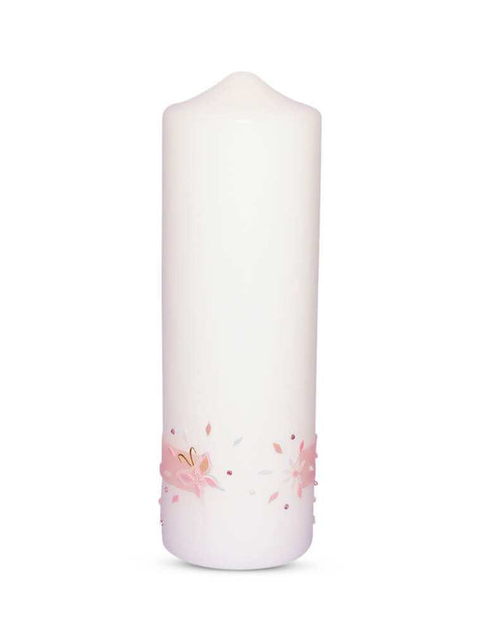 Taufkerze Mädchen Rosa Blumen mit Taube 3" € Taufkerze WKTH115 WikaKerzen