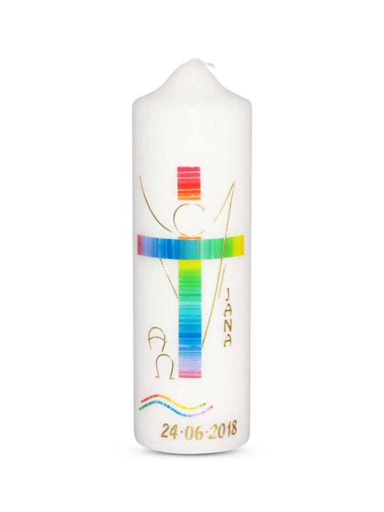 Taufkerze Engel Regenbogen 1 Gold - WikaKerzen