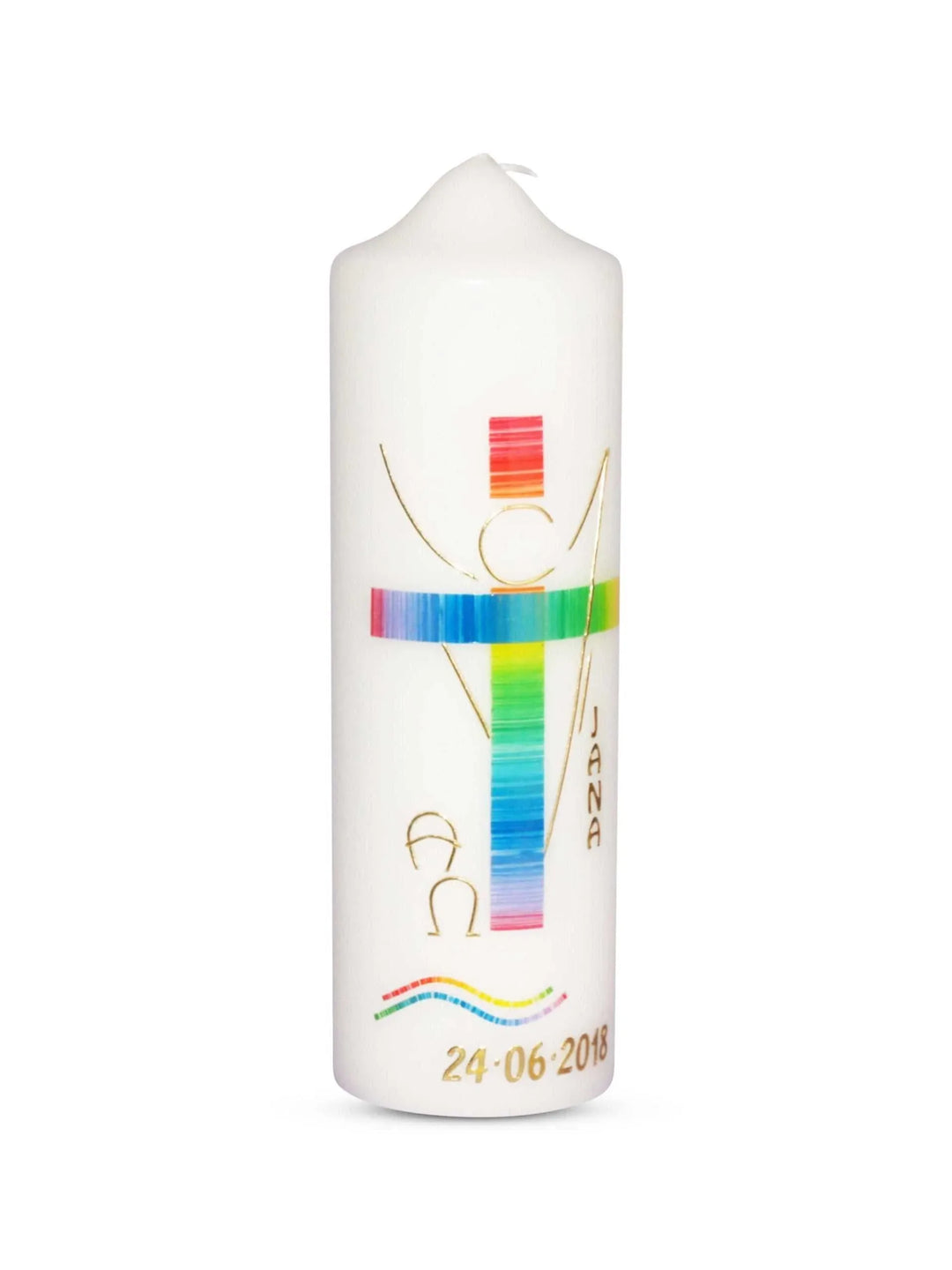 Taufkerze Engel Regenbogen 1 Gold - WikaKerzen