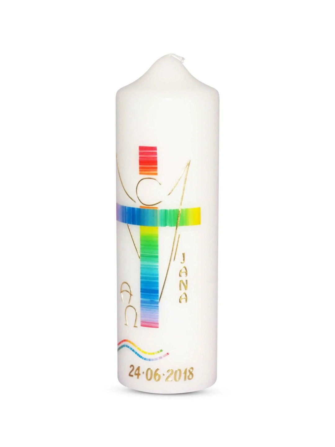 Taufkerze Engel Regenbogen 1 Gold - WikaKerzen