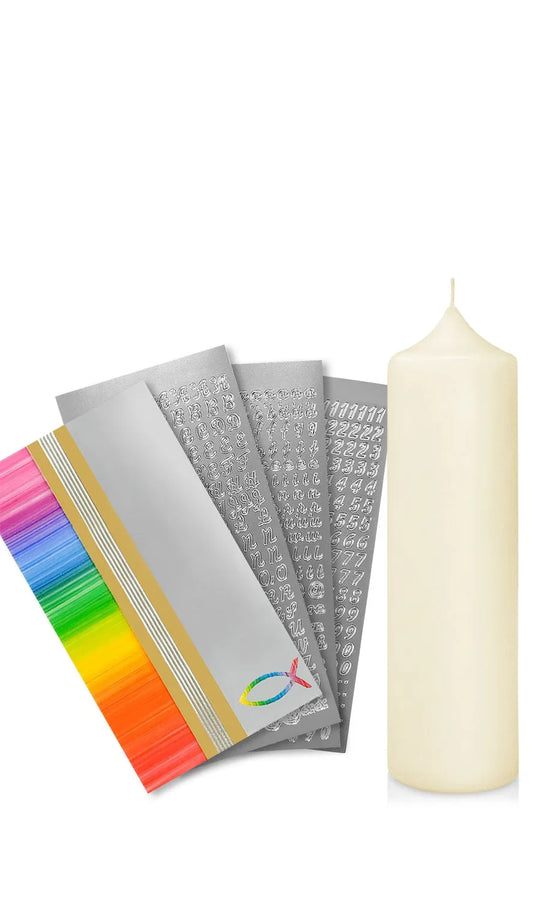 Taufkerze selber Machen Set (Regenbogen,25x7cm,Creme) - WikaKerzen