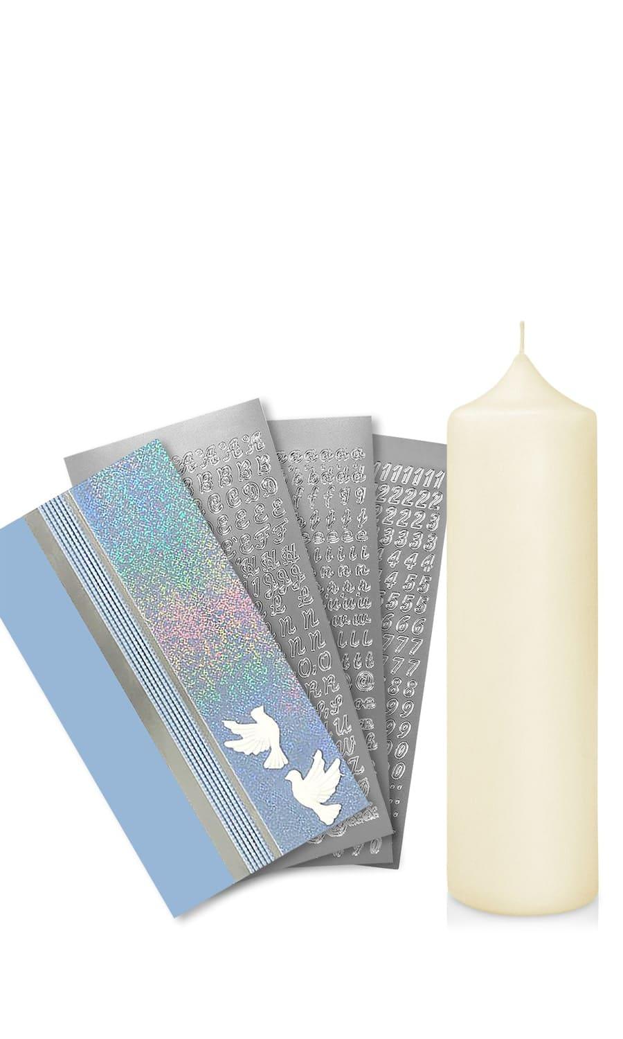 Taufkerze selber Machen Set (Blau,25x7cm,Creme) - WikaKerzen