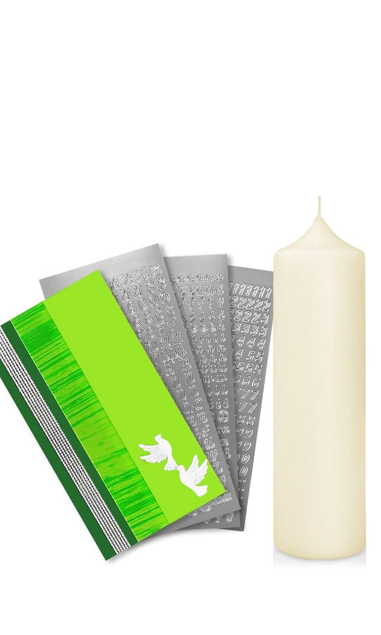 Taufkerze selber Machen Set (Grün,25x7cm,Creme) - WikaKerzen