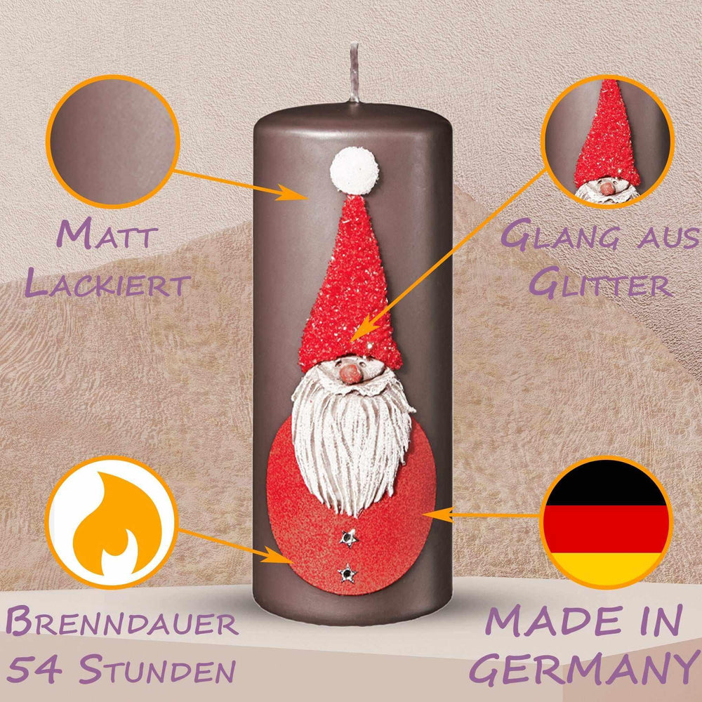Weihnachtskerzen 4er Set 15x6cm – Glitzer-Stumpenkerzen aus Paraffinwachs, RAL-zertifiziert Santer Claus - WikaKerzen