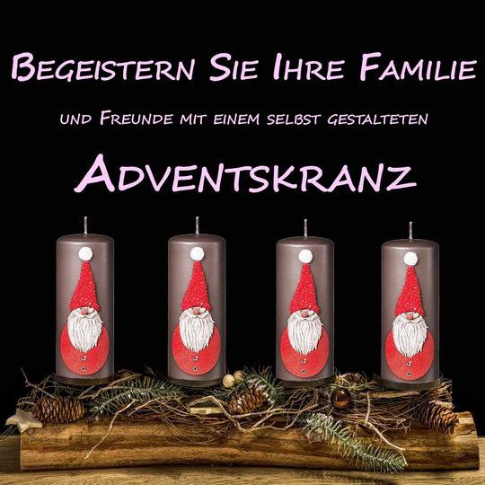 Weihnachtskerzen 4er Set 15x6cm – Glitzer-Stumpenkerzen aus Paraffinwachs, RAL-zertifiziert Santer Claus - WikaKerzen