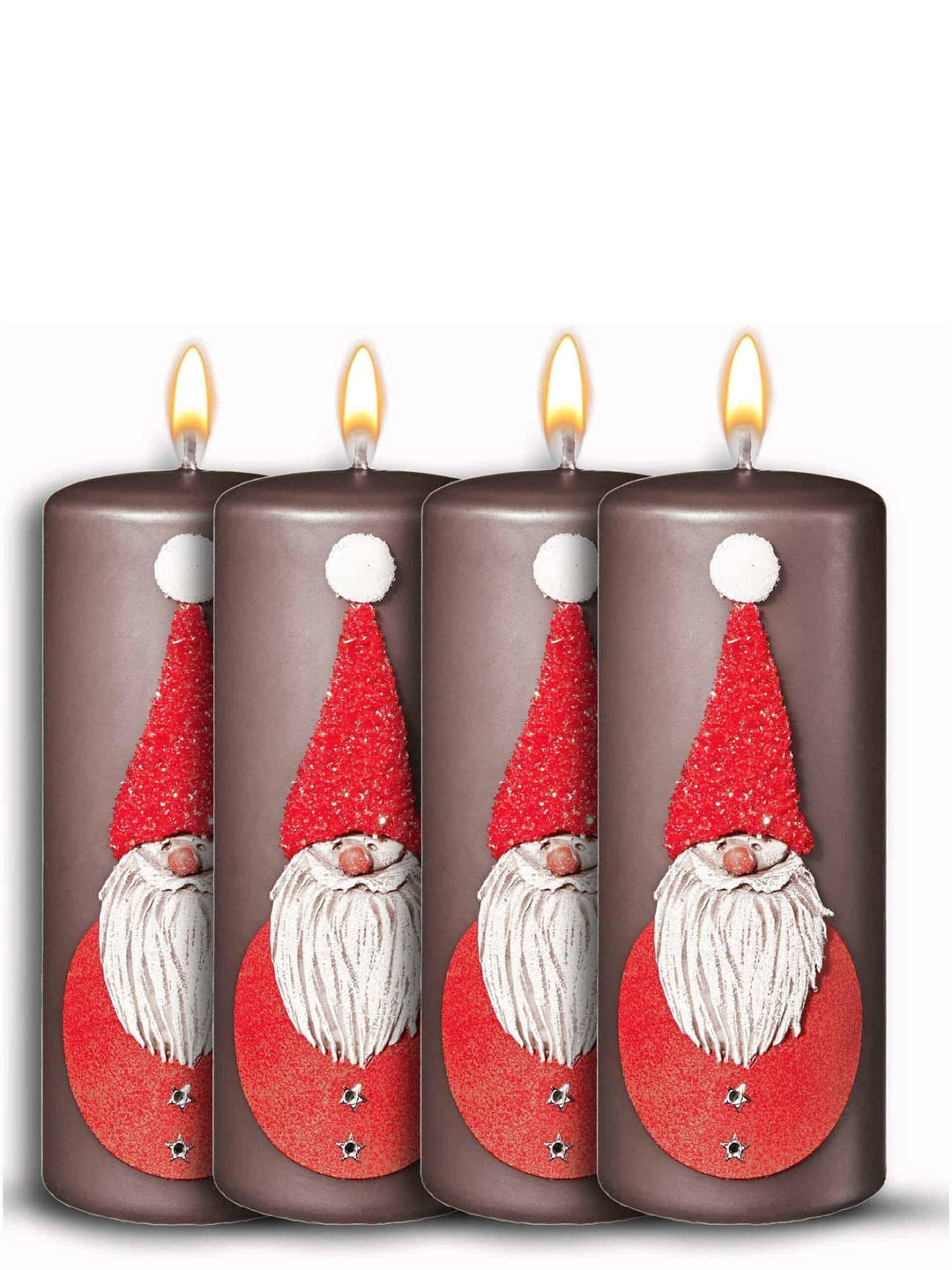 Weihnachtskerzen 4er Set 15x6cm – Glitzer-Stumpenkerzen aus Paraffinwachs, RAL-zertifiziert Santer Claus - WikaKerzen