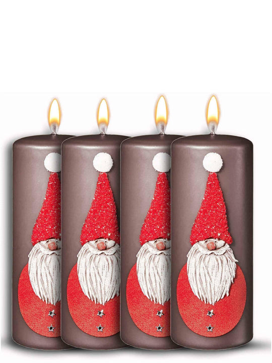 Weihnachtskerzen 4er Set 15x6cm – Glitzer-Stumpenkerzen aus Paraffinwachs, RAL-zertifiziert Santer Claus - WikaKerzen