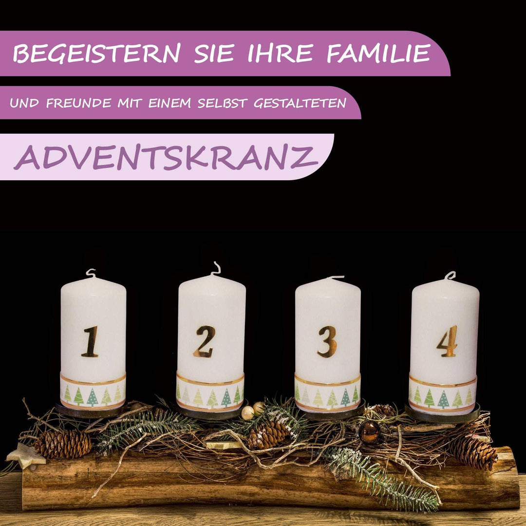 Weihnachtskerze Adventskerze Stumpen 1-4, Tannenbaum Grün, 15x6 cm, handgefertigte Tischkerzen - WikaKerzen