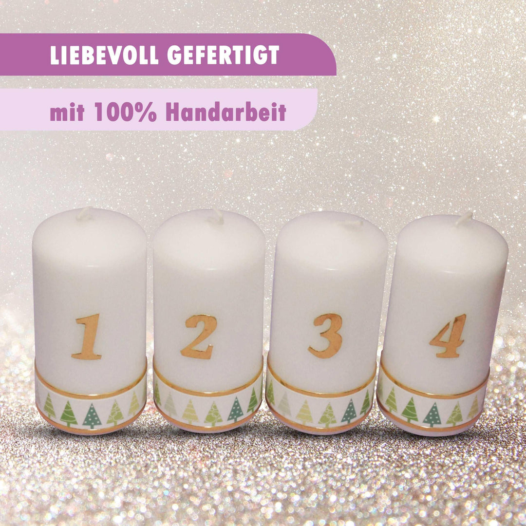 Weihnachtskerze Adventskerze Stumpen 1-4, Tannenbaum Grün, 15x6 cm, handgefertigte Tischkerzen - WikaKerzen