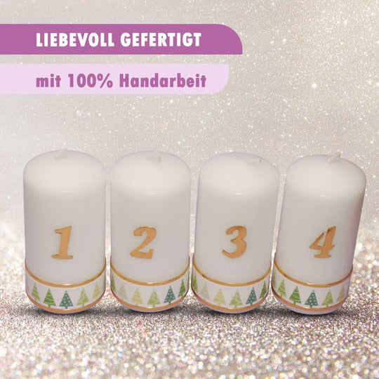 Weihnachtskerze Adventskerze Stumpen 1-4, Tannenbaum Grün, 15x6 cm, handgefertigte Tischkerzen - WikaKerzen