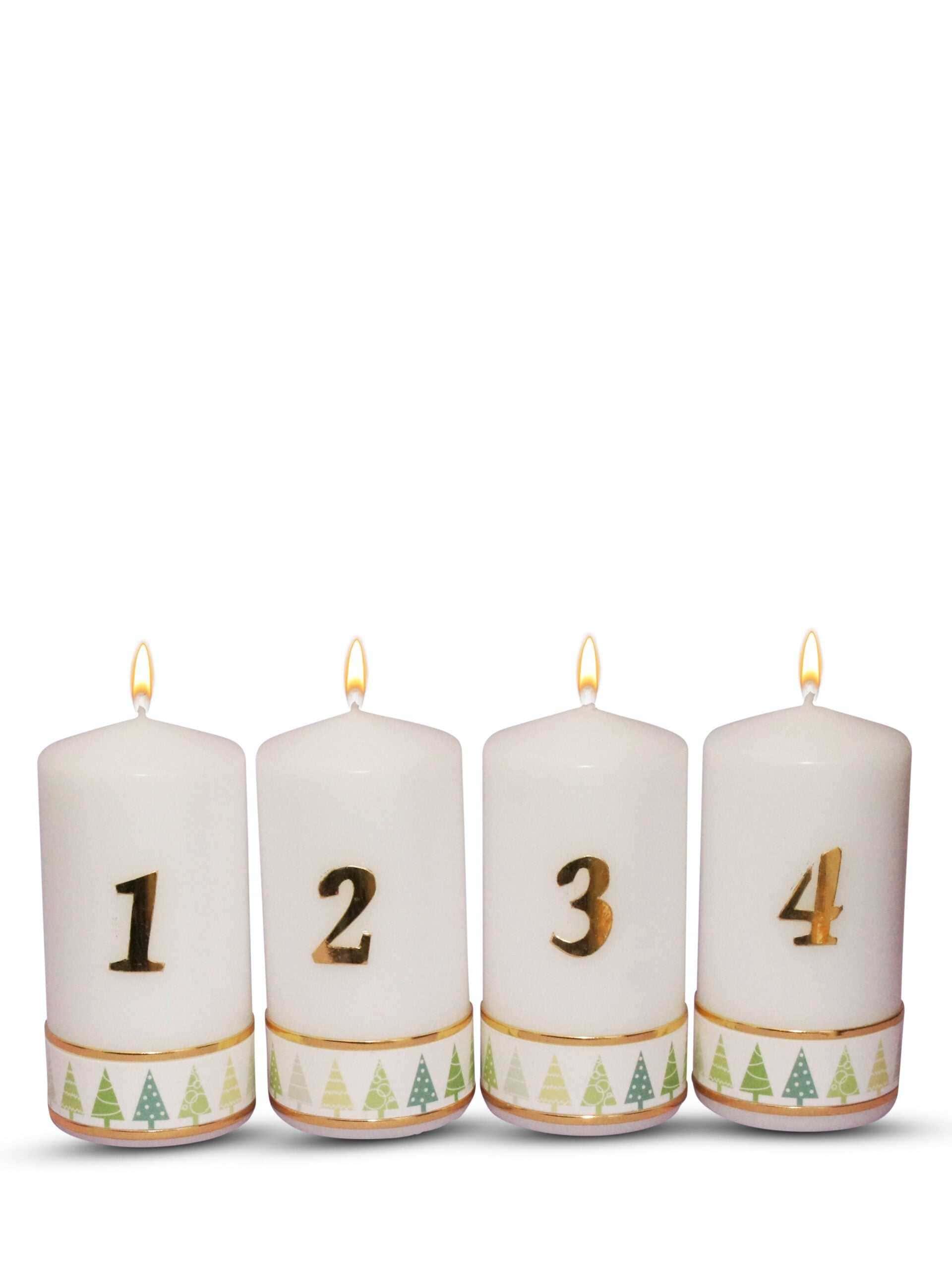 Weihnachtskerze Adventskerze Stumpen 1-4, Tannenbaum Grün, 15x6 cm, handgefertigte Tischkerzen - WikaKerzen