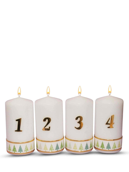 Weihnachtskerze Adventskerze Stumpen 1-4, Tannenbaum Grün, 15x6 cm, handgefertigte Tischkerzen - WikaKerzen