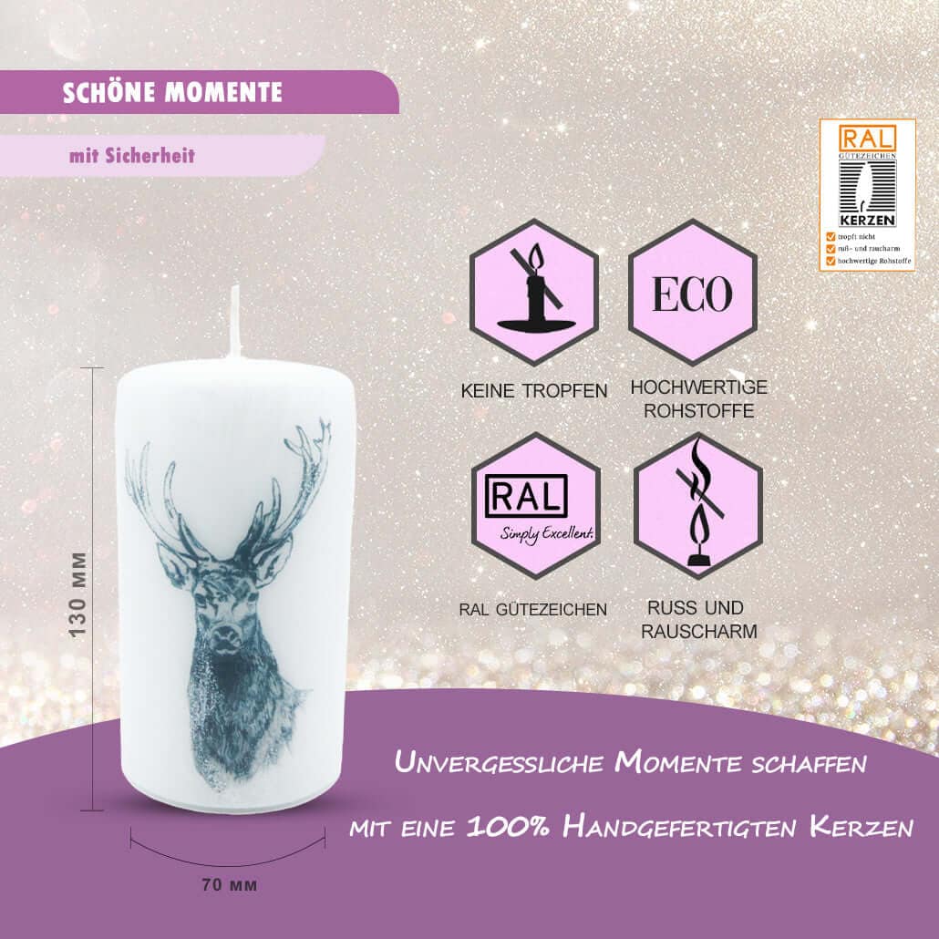 Weihnachtskerze für Adventskranz 4er Set 13x7cm Hirsch ideal als Tisch-Deko € 4er Adventskerze Advent-Hirsch WikaKerzen