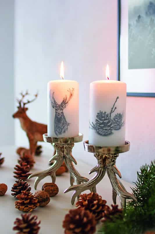 Weihnachtskerze für Adventskranz 4er Set 13x7cm Hirsch ideal als Tisch-Deko € 4er Adventskerze Advent-Hirsch WikaKerzen