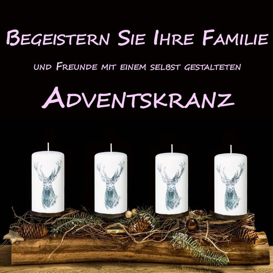 Weihnachtskerze für Adventskranz 4er Set 13x7cm Hirsch ideal als Tisch-Deko € 4er Adventskerze Advent-Hirsch WikaKerzen