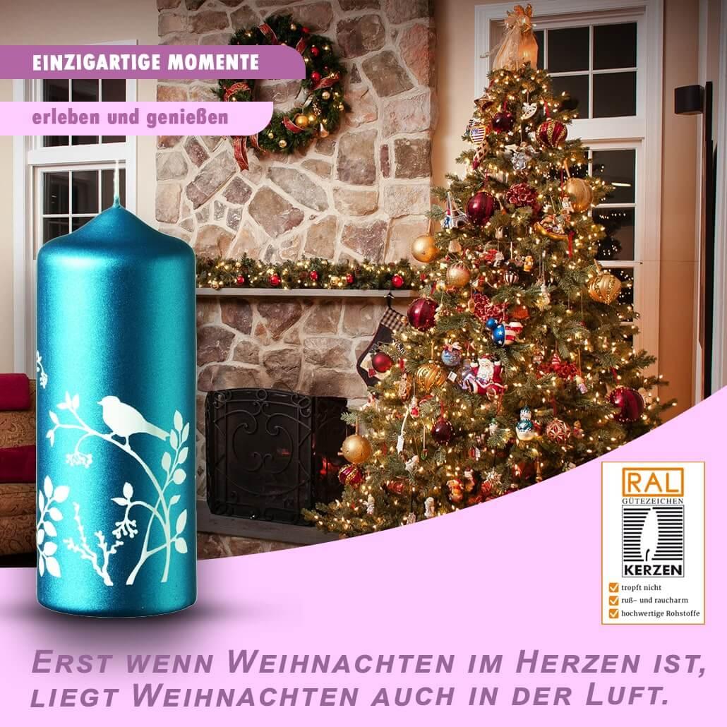 Winter-Wonderland Stumpenkerze 4er Set Weihnachtskerzen 15x6cm Royalblau - WikaKerzen