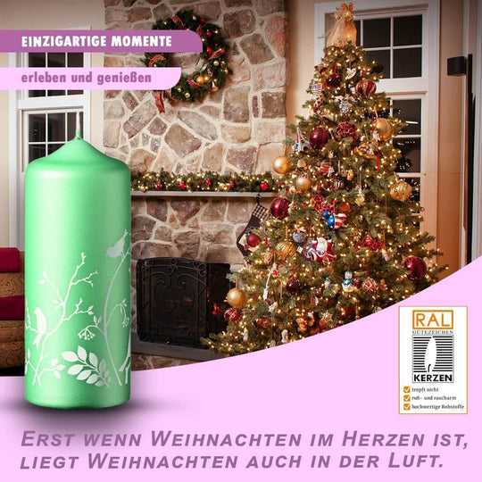 Winter-Wonderland Stumpenkerze 4er Set Weihnachtskerzen 15x6cm Candy-Green - WikaKerzen