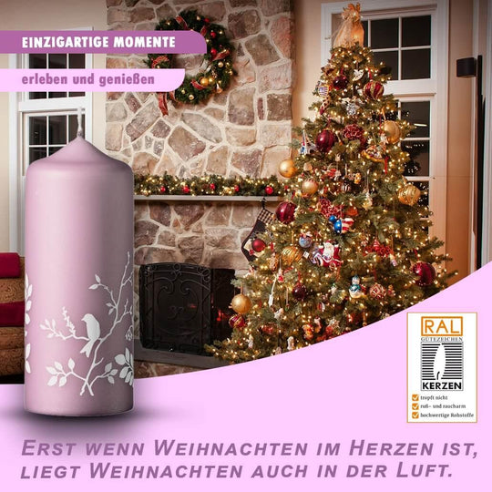 Winter-Wonderland Stumpenkerze 4er Set Weihnachtskerzen 15x6cm Taupe-Rose - WikaKerzen