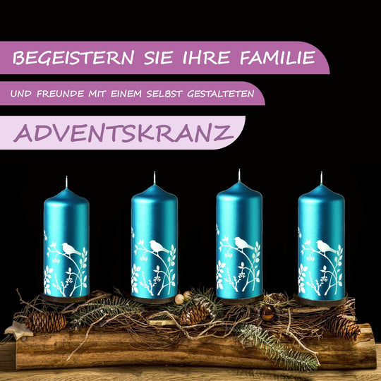 Winter-Wonderland Stumpenkerze 4er Set Weihnachtskerzen 15x6cm Royalblau - WikaKerzen