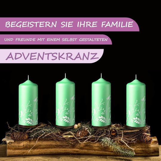 Winter-Wonderland Stumpenkerze 4er Set Weihnachtskerzen 15x6cm Candy-Green - WikaKerzen