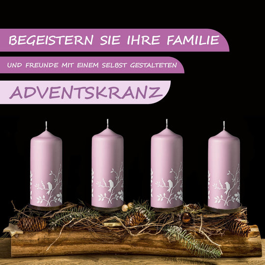 Winter-Wonderland Stumpenkerze 4er Set Weihnachtskerzen 15x6cm Taupe-Rose - WikaKerzen